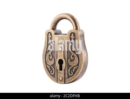 Vintage padlock isolated on white background with clipping path Stock Photo