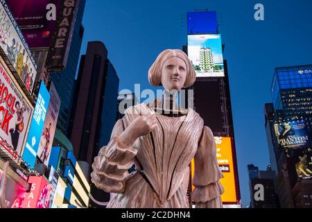 New York City / USA - JUL 13 2018: WAKE, parts of a shipwreck, modeled on the USS Nightingale by Mel Chin on Times Square Stock Photo