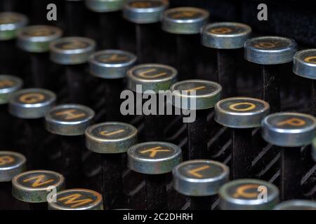 Antique Typewriter keys closeup photo - Vintage old Typewriter Machine detail Stock Photo