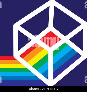 Illustration on an abstract cube with a stylized image of a symbolic light dispersion. can be used as a sign, logos or a symbol, etc. Stock Vector