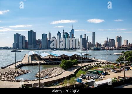New York, City / USA - JUL 10 2018: Fort Stirling Park in clear afternoon of Lower Manhattan Skyline view from Brooklyn New York Stock Photo