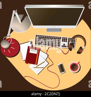 stylized composition of the subjects in the style of a flat design. workplace designers, programmers, creatives, etc. Stock Vector