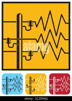 Stylized vector illustration on the theme of the high-voltage power lines, the energy sector. icons, warning signs, a symbol of high voltage or danger Stock Vector
