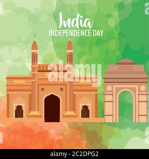 famous monuments of india in background for happy independence day Stock Vector