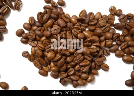 Pile of roasted coffee beans isolated in white background, Stock Photo