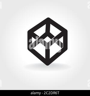 Vector symbol of irrational twisted cube with faces. can be used in the logo, a sign, a symbol, an icon, or a variety of other works Stock Vector