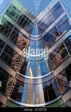 Perspective view to facade fragment of 7 Bryant Park in midtown Manhattan Stock Photo