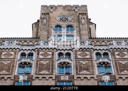 Close view of ornament on the building exterior of 238 W 23rd Street in Chelsea New York City Stock Photo