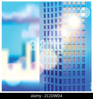 vector illustration of the skyscrapers in the rays of the rising sun Stock Vector