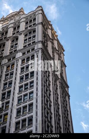 Perspective view to facade fragment of an old building in midtown Manhattan Stock Photo