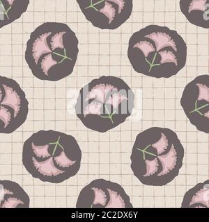 Hand drawn chrysanthemum flower seamless pattern. Japanese style polka dot ditsy background. Soft pink neutral tones. All over print for asian zakka Stock Vector