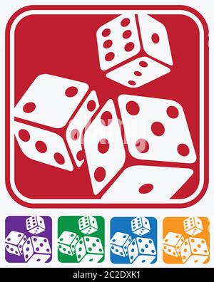 stylized vector illustration on the theme of gambling. several variants of color solution of icons dice. Stock Vector