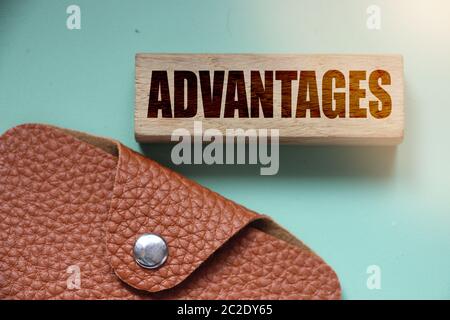 Advantages symbol. Concept word Advantages on beautiful blue sky in ...