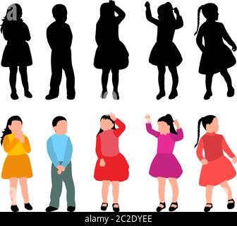 silhouette kids, set, collection, kindergarten Stock Vector