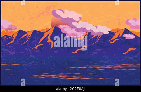 stylized vector illustration impressionism manner on the theme of mountains, mountain ranges, traveling and climbing. perhaps seamless horizontal use Stock Vector