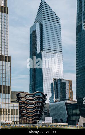 A view of Vessel and 10 Hudson Yards skyscrapers in midtown New York City