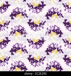 Lilac tie dye broken wavy stripe background. Seamless pattern wax print bleached resist background. Irregular striped dip dyed batik textile Stock Vector