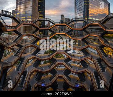 Modern architecture building Vessel spiral staircase is the centerpiece of the Hudson Yards in New York City Stock Photo