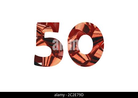 Cut out number 50 from a picture of a red gift loop Stock Photo