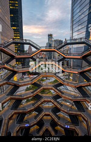 Modern architecture building Vessel spiral staircase is the centerpiece of the Hudson Yards in New York City Stock Photo