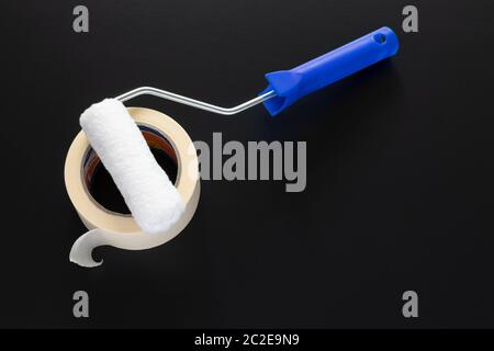 painting roller isolated on black background Stock Photo