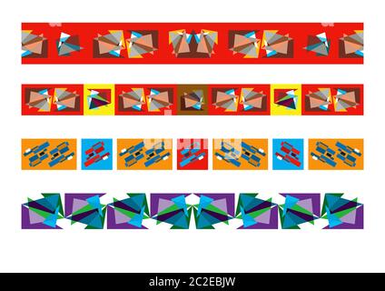 Frieze border patterns, Abstract colorful geometric ornate decor. Stock Photo