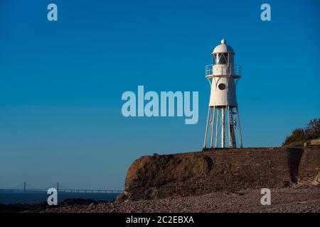 Black Nore Lighthouse in Portishead, Somerset, UK, on a sunny clear day. Stock Photo