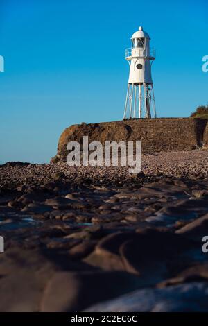 Black Nore Lighthouse in Portishead, Somerset, UK, on a sunny clear day. Stock Photo