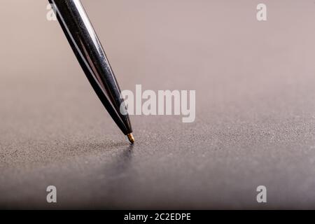 automatic plastic ballpoint pen with clipping path on black background. close up. Stock Photo