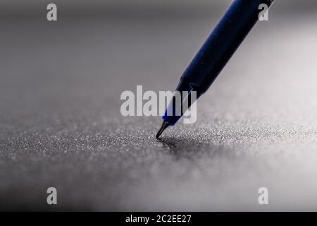 automatic plastic ballpoint pen with clipping path on black background. close up. Stock Photo