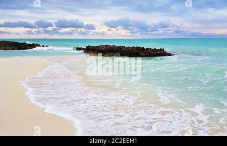 Beautiful wavy turquoise beachc in the Caribbean, at cayo Santa Maria. Stock Photo