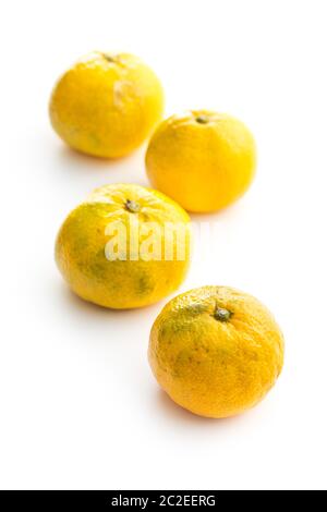 Fresh yellow tangerines isolated on white background. Stock Photo