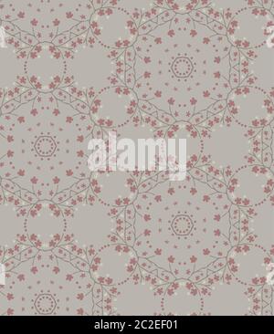 Hand drawn kaleidoscope wagara damask seamless pattern. Modern japanese motif, hand drawn in soft grey pink ecru neutral tones. All over print for Stock Vector