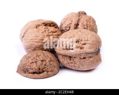 Group of big walnuts isolated on white background Stock Photo