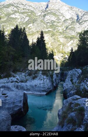 Velika Korita or Great canyon of Soca river, Bovec, Slovenia in autumn. Gorge, national. Stock Photo