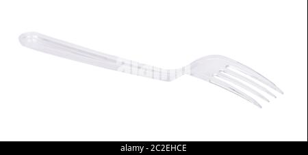 Transparent plastic fork isolated on white background Stock Photo
