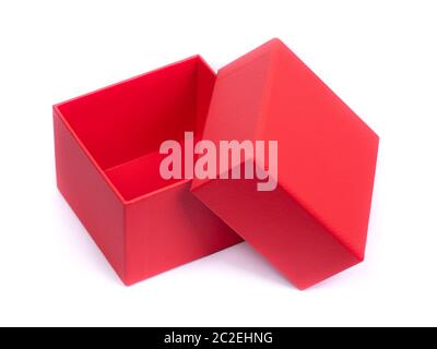 Bright red cardboard gift box isolated on white background Stock Photo