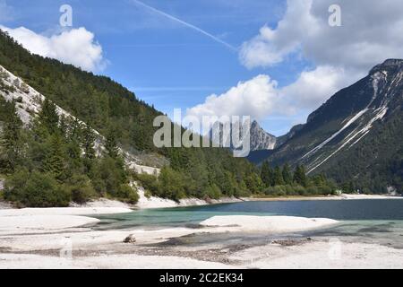 Panoramic view of Predil Lake in Italy near Austrian Border and Tarvisio Town Stock Photo