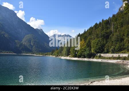 Panoramic view of Predil Lake in Italy near Austrian Border and Tarvisio Town Stock Photo