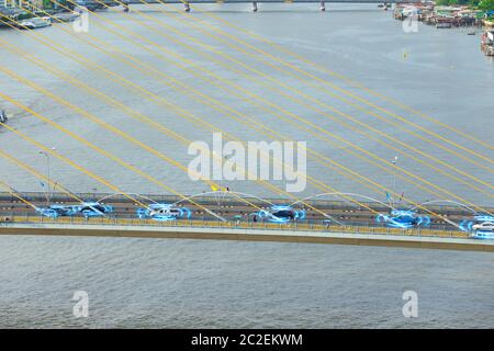 Smart cars with automatic sensor driving on bridge of metropolis with wireless connection Stock Photo