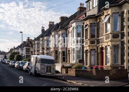 Dawn light falls on the inner-suburban Victorian and Edwardian terraced housing of Easton in Bristol. Stock Photo