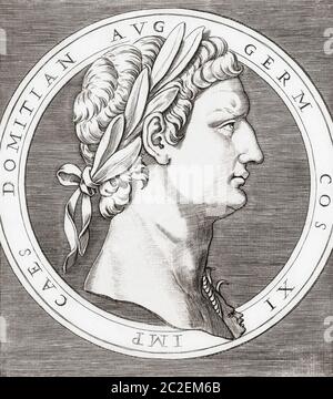 Domitian, 51 - 96 AD.  Roman emperor.  After a 16th century engraving by Marcantonio Raimondi. Stock Photo