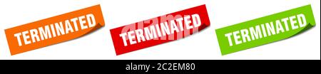 terminated sticker. terminated rectangular label isolated on white ...