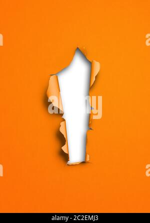 Orange torn paper with hole. blank background template Stock Photo