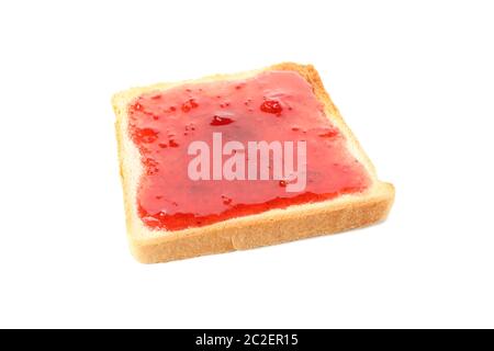 Toast with strawberry jam isolated on white background Stock Photo