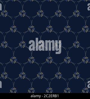 Elegant damask motif seamless pattern Indigo blue floral fabric textile. Vector baroque hand drawn all over print Stock Vector