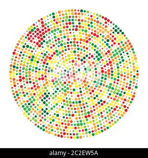 Rainbow colored abstract circle made of dots in radial arrangement Stock Vector