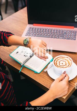 checking the time, agenda in process, work anywhere Stock Photo