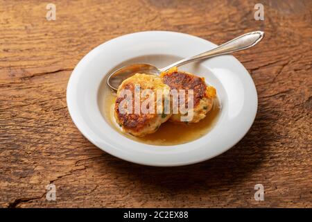 bavarian kaspressknoedel a cheese dumpling Stock Photo
