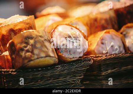 Homemade easter cakes at Farmers' market Stock Photo